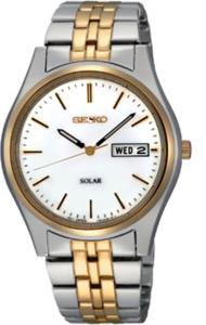 silver and gold watch